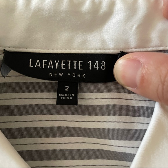 Lafayette 148 New York Black and White Striped Shirt - Picture 2 of 3
